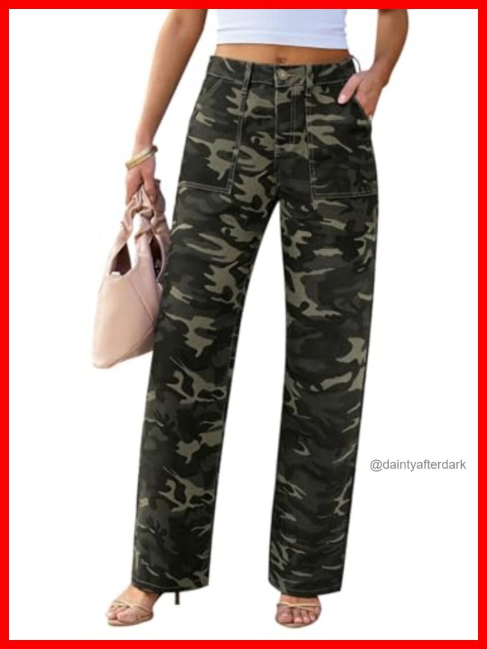High Rise Wide Leg Stretch Cargo Denim Jeans for Women with Back Flap Pockets